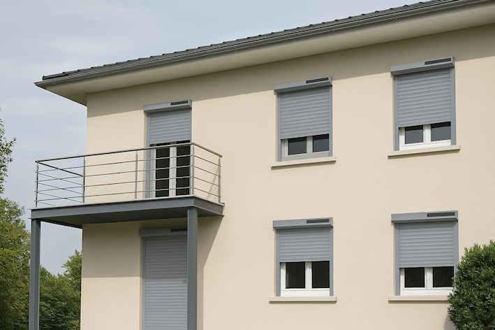 Maison moderne avec balcon et volets solaires